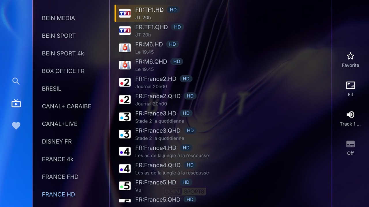 Guide des chaînes Live TV de TVX avec les programmes EPG