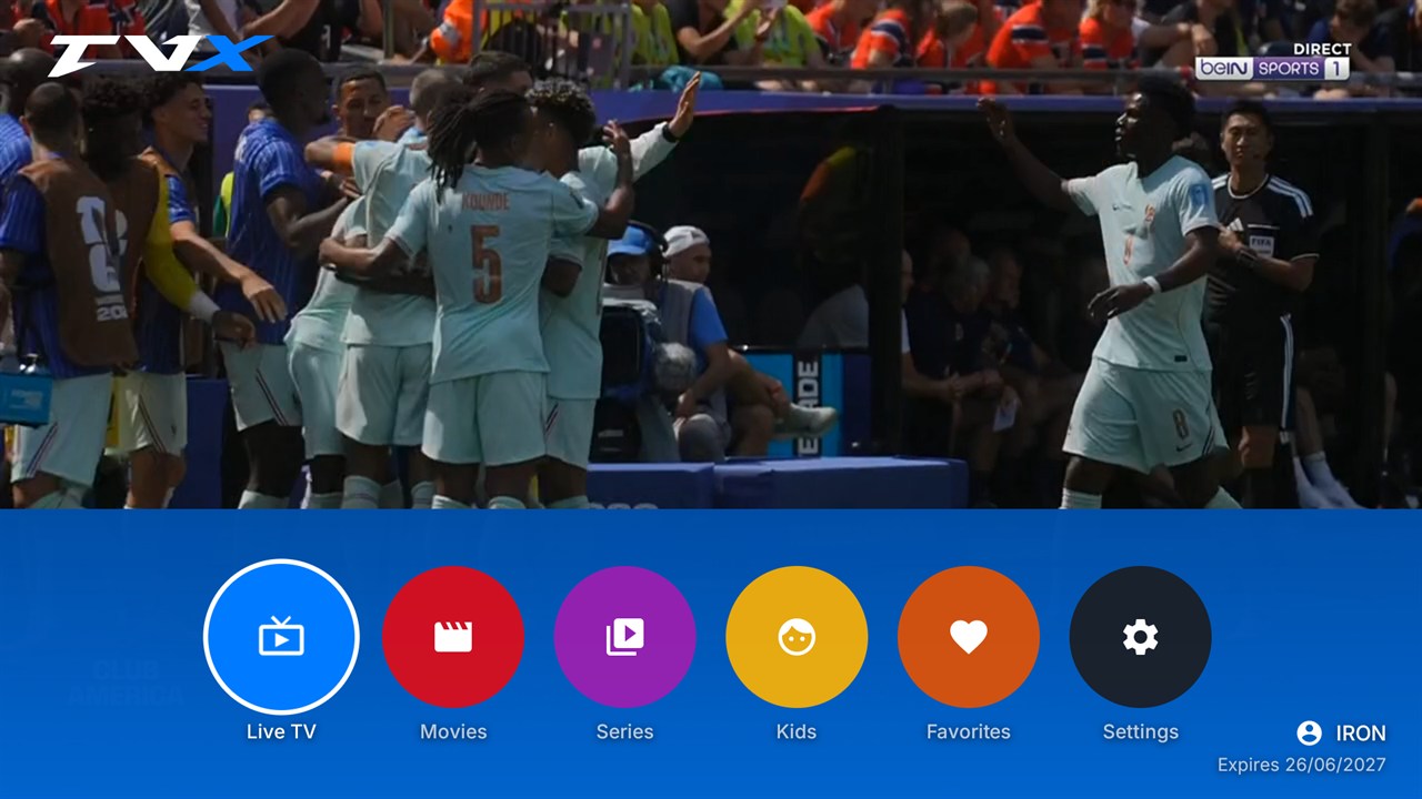 Menu TVX par-dessus un match en direct sur Android TV